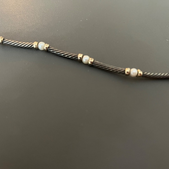 David Yurman Hampton 585 14K Gold 925 Sterling Silver Choker Pearl Necklace - Picture 7 of 10